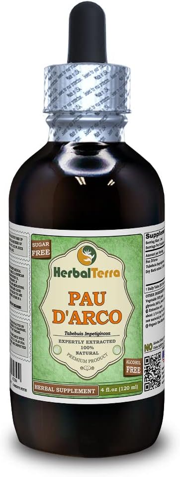 PAU d'arco (Tabebuia Impetiginosa) Glycerite, kuivatatud koore alkoholivaba vedelik ekstrakt (Brändinimetus: HerbalTerra, uhkelt valmistatud USAs) 4 fl.oz (120 ml)