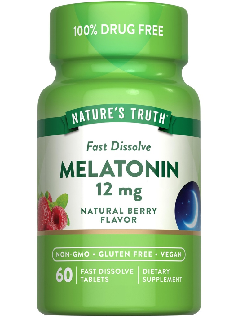 Nature's Truth Melatoniin 12mg | 60 Fast Dissolve Tablets | Natural Berry Flavor | Vegan, Non-GMO & Gluten Free Supplement