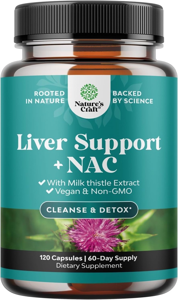 Maksatoetus NAC-i lisand piimaohakaga maksa puhastamiseks Detox & parandamiseks - N atsetüültsüsteiini lisand Maksapuhastus koos antioksüdantide, kurkum, koliin, Dandelion & L-Glutatioon - 120 kapslit