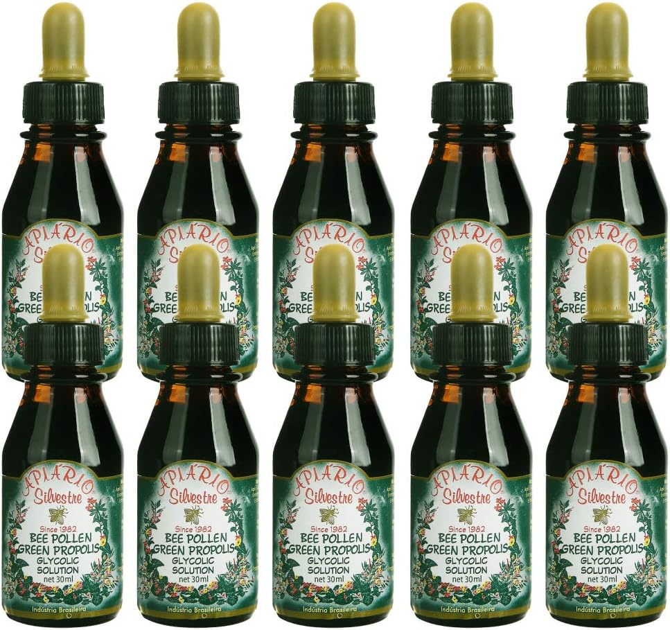 Ametlik turustaja - 10 pudelit Apiario Silvestre Bee Pollen & Brasiilia Green Bee Propolis Vedel - Glükoolne ekstrakt-Non Alkohoolne, vahavaba, suhkruvaba
