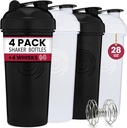 GOMOYO 4-Pack - 28 Ounce Protein Shaker Bottle for Mixs, 4xWire Whisk, Leak Proof Bulk Supplement Mixs ja Pre-Workout Shaker Cups, nõudepesumasina ohutu & BPA tasuta, must ja valge