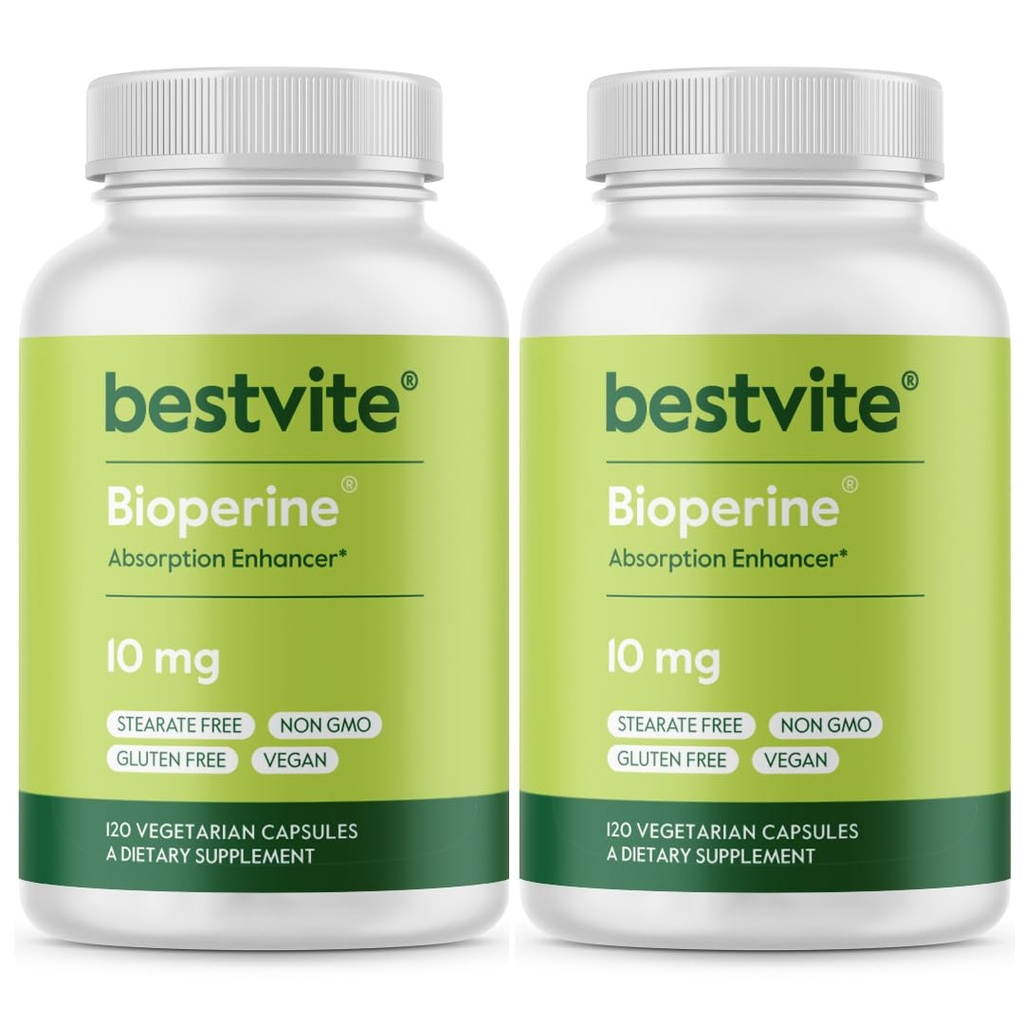 Bioperiin 10mg (240 taimekapslit) (120 x 2) - Stearaatide puudumine - vegan - mitte GMO - gluteenivaba - imendumise tõhustaja