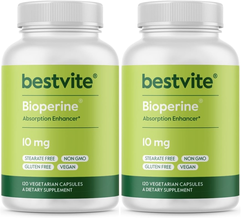 Bioperiin 10mg (240 taimekapslit) (120 x 2) - Stearaatide puudumine - vegan - mitte GMO - gluteenivaba - imendumise tõhustaja