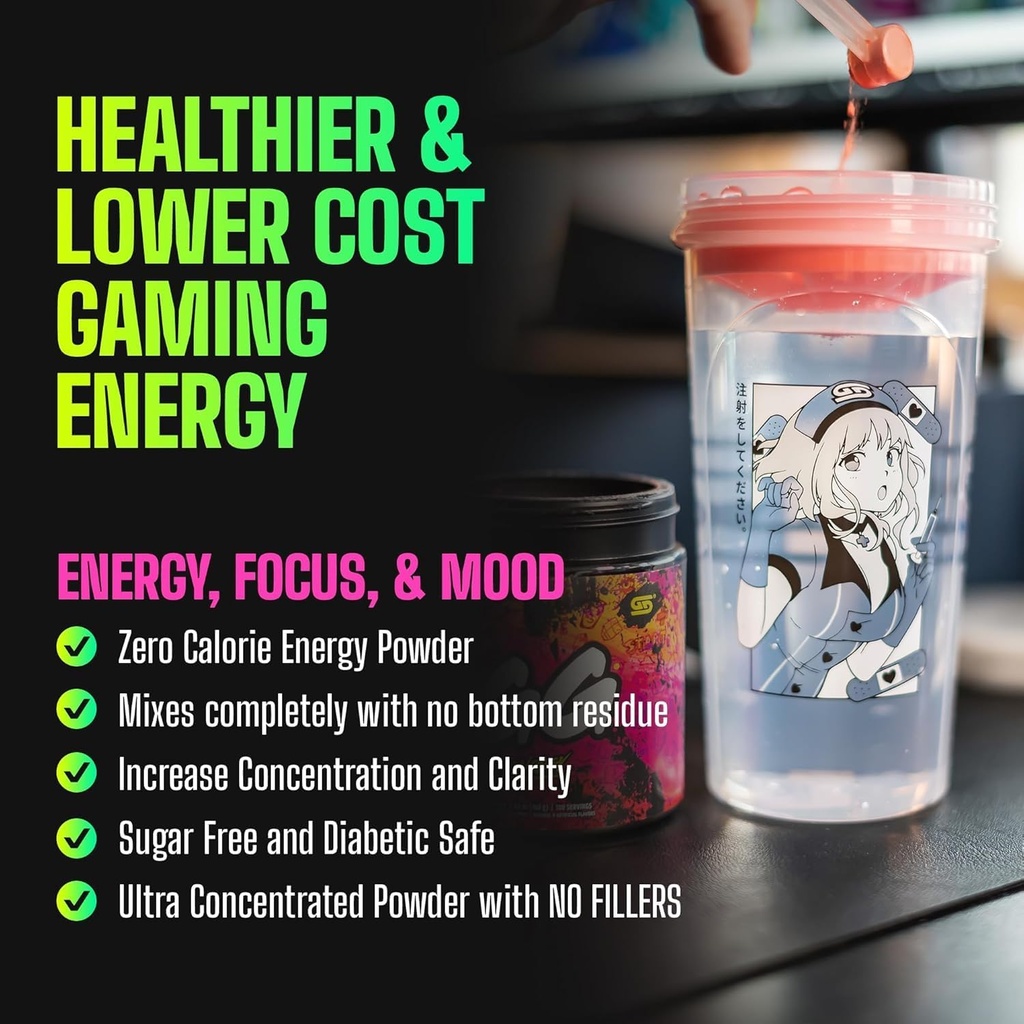 Gamer Supps, GG Energy Red Vaarika (100 Servings) - Keto Sõbralik Mänguenergia ja Nootropic Blend, Suhkruvaba + Orgaaniline Kofeiin + Vitamiinid, Pulber Jook