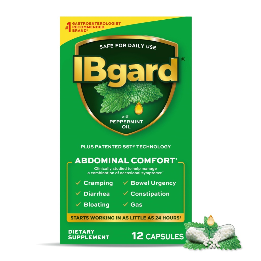 IBgard Gut Health Supplement, Piparmündiõli kapslid kõhu mugavust, 12 kapslit