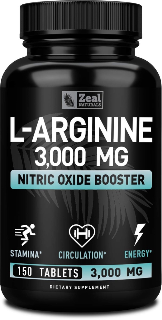 Zeal Naturals L Arginiin 3000 mg kapslid (150 tabletti | 1000mg) Maksimaalne annus L-arginiin lämmastikoksiidi täiendada toetada lihaste kasvu, veresoonte funktsiooni ja energiat - lämmastikoksiidi Booster