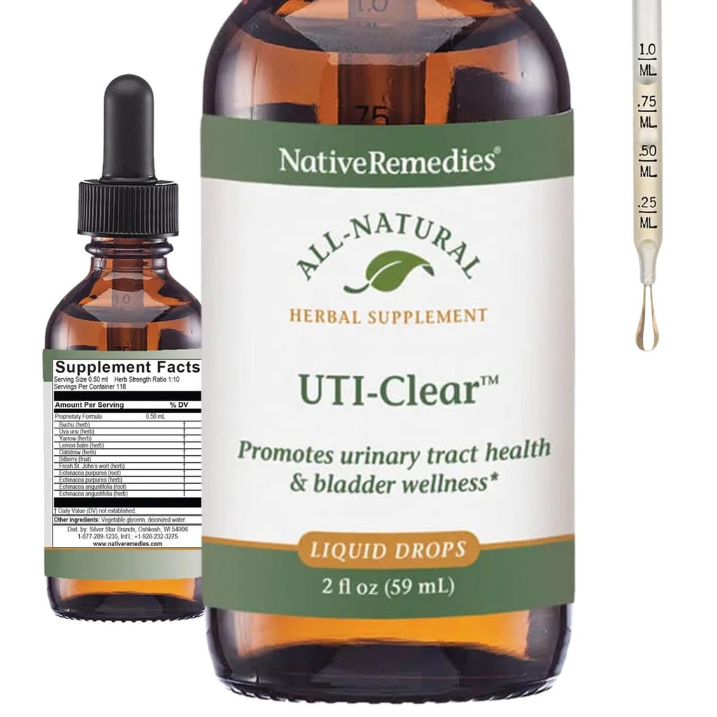 Native õiguskaitsevahendid UTI-Clear kuseteede ja põie tervise jaoks, 59 ml