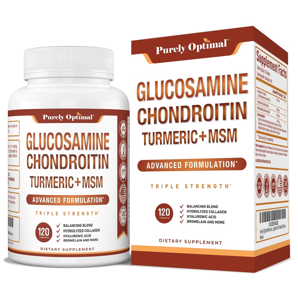 Puhtalt optimaalne glükoosamiin Kondroitiin MSM-i lisand w / Turmeric & Boswellia - Glükosamiinsulfaat ühine lisand meestele ja naistele - 120 tabletti