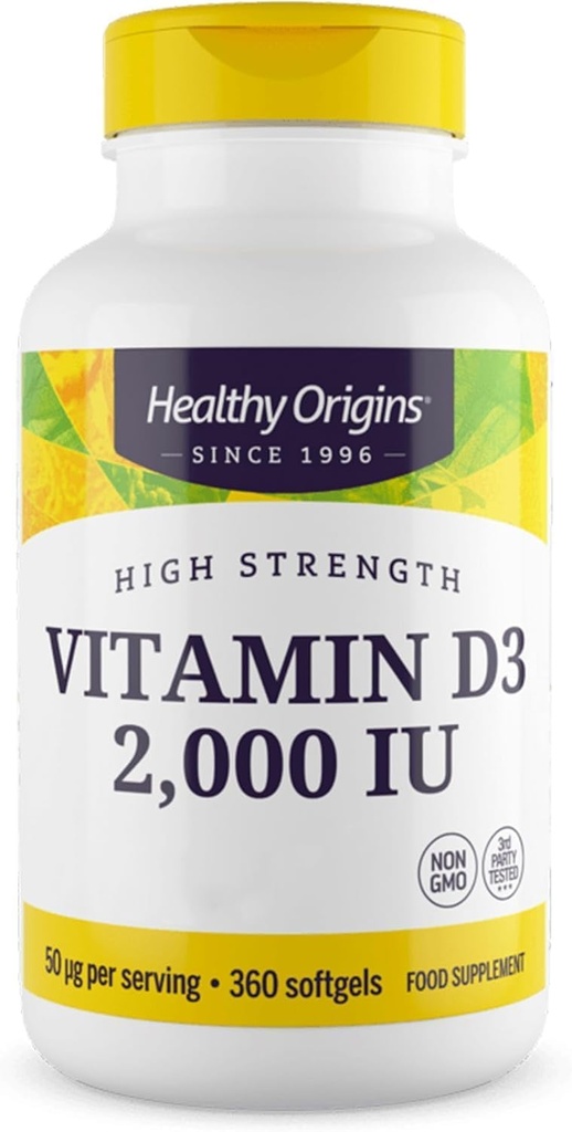 Tervislik päritolu Vitamiin D3 1000 RÜ (mitte-GMO), 360 Softgels