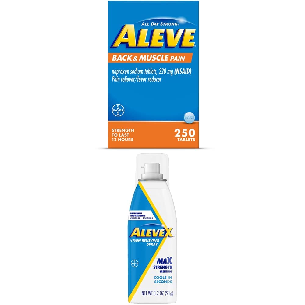 Aleve Back & Lihased Naproxeniga, 250 Count & AleveX Pain Relief Spray, 3.2 Ounce, Valu leevendamine