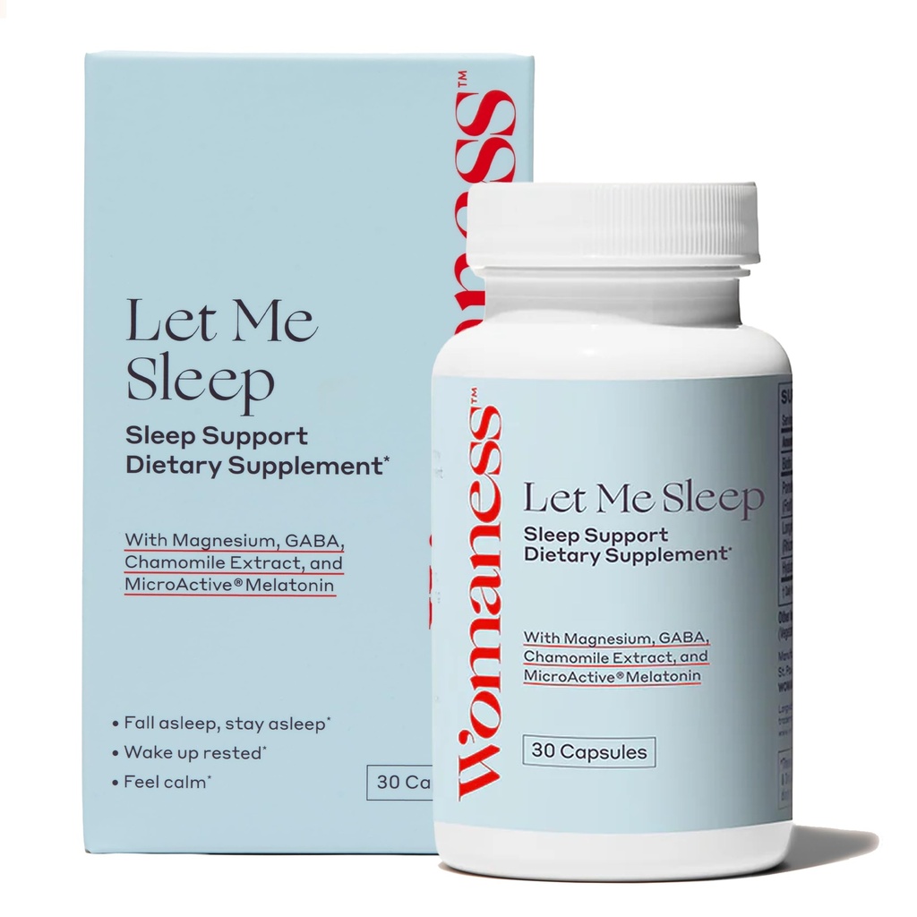 Womaness Let Me Sleep Supplements täiskasvanutele - Natural Sleeping Aid melatoniiniga 3mg, Magneesium Supplement, GABA ja kummeli ekstrakt rahutu une jaoks - öine toetus magamiseks - 30 kapslit