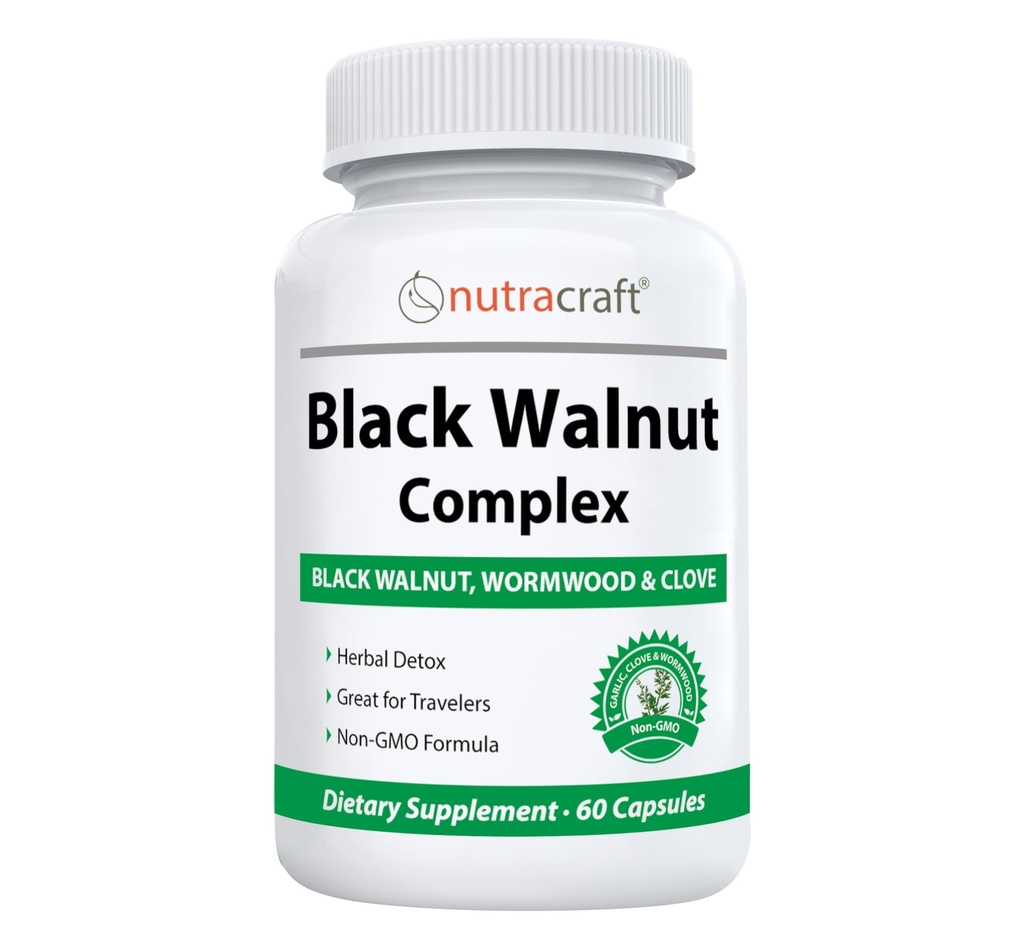 Nutracraft Black Walnut Detox Cleanse Supplement | Black Walnut, Wormwood, Clove, PAU D'Arco, Pumpkin Seed, Küüslauk, Tsink | Inimeste soolekaitse | 60 kapslit