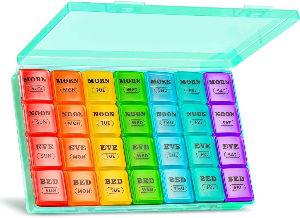 XL Large Weekly Pill Organizer 4 Times a Day, 7-Day Pill Boxes and Organizer AM PM, Big Compartments Pill Case, Monthly Medication Organizer 28 Days Dispenser for Fish Oils