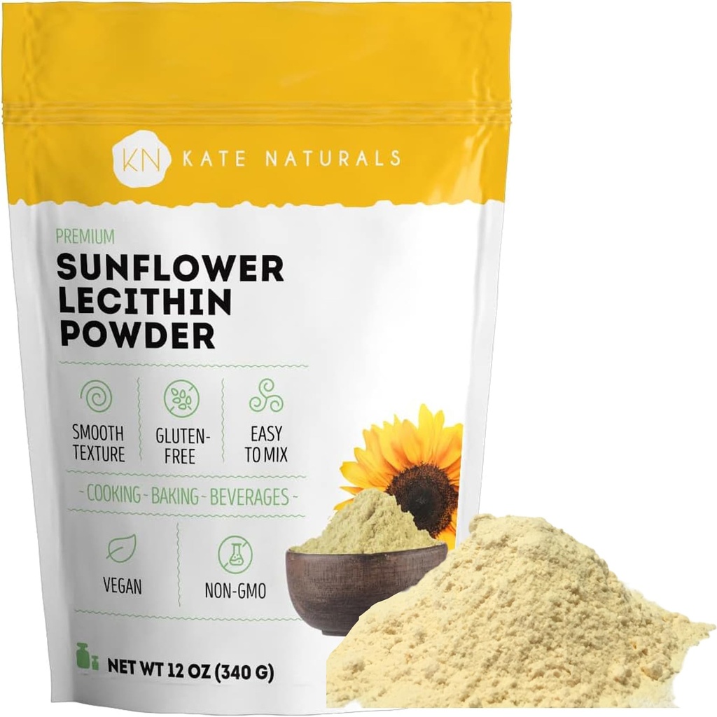 Kate Naturals Päevalilleletsitiinipulber Leiva küpsetamiseks, Gummies, Cooking. Letsitiinilisand ummistunud piimapulbritele. sojaletsitiini pulbri asendaja (12 oz, mitte-GMO)