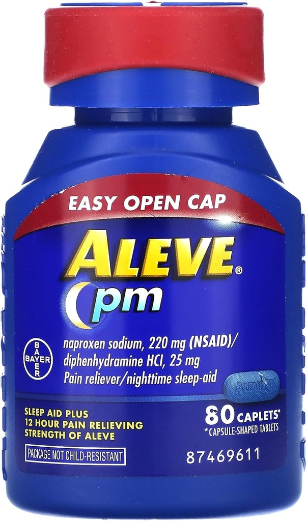 Aleve PM Caplets , Naproxen Naatrium 220 mg ( NSAID ) / difenhüdramiin HCl 25 mg , valu leevendav / öise une abi , mitte- harjumuste moodustumine , 80 loend