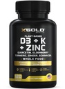 Vitamiin D, K2, K1, tsink, kvertsetiin, leedrimarjas, kurkum, ingver ja Echinacea Terve toidulisand 8 in 1- D3 5000 RÜ Taimne põhinedes sambliku, vitamiin K (K2 MK7, MK4, K1), D3 K2 Vitamiinid -120 kapslit