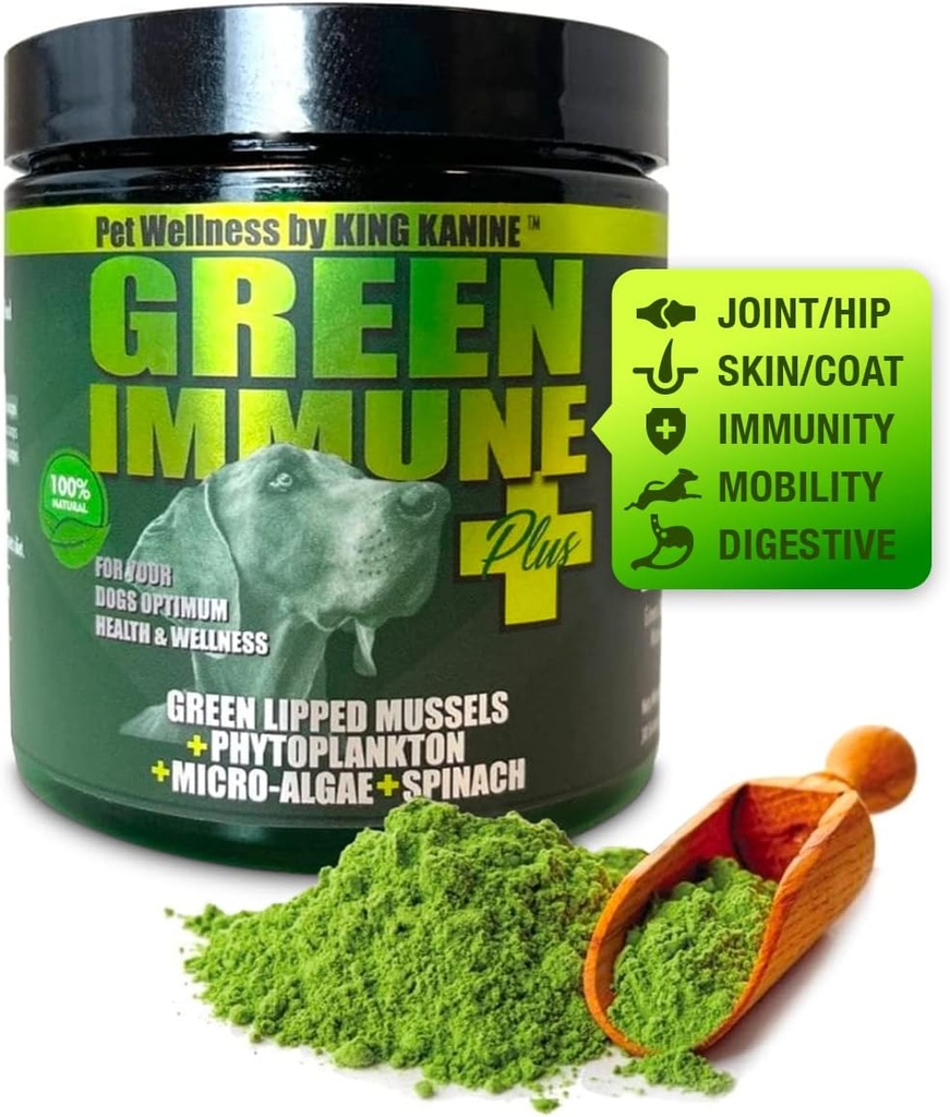Kuningas Kanine Green Inmune Plus Multivitamiinid ja Mineral 6 oz Orgaaniline pulber, et parandada Liitu liikuvust ja allergiat | Koerte eest hoolitsemise põletikuline täiendus | Veterinaar Heakskiidetud