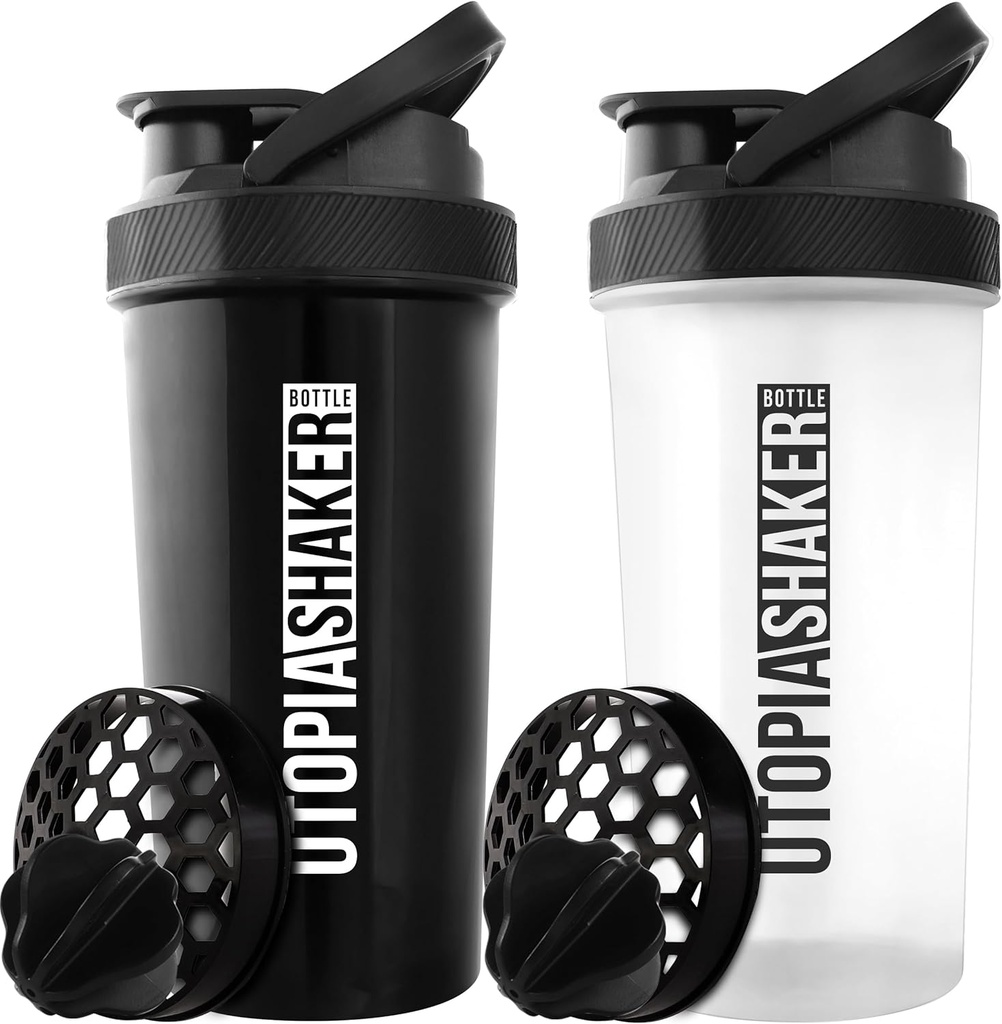 Utopia Home Protein Shaker Pudel - (Pakk 2) 28-Ounce Shaker pudelid Valgusegud - Fitness Sport Klassikaline Valgu Segaja Pudel (Must ja selge / Must)