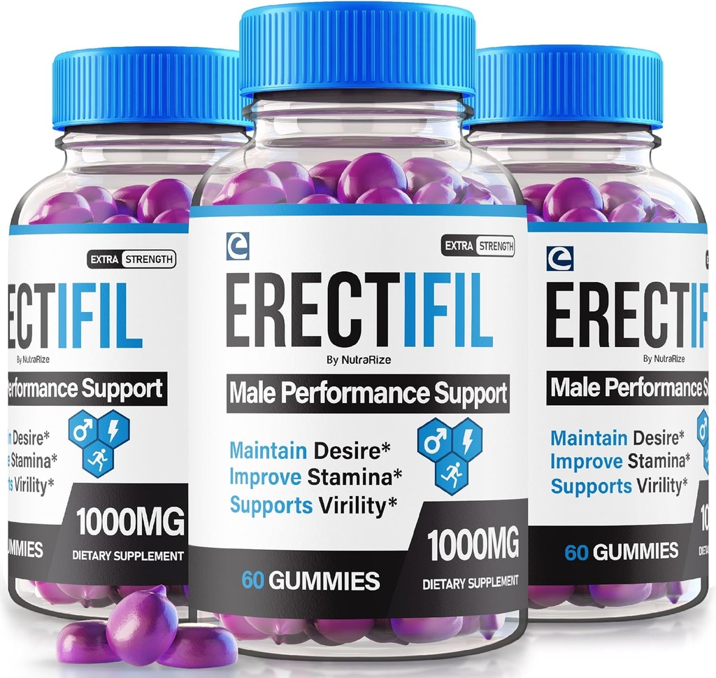 (3 Pack) Erectifil Gummies, Erectifil 1000 MG Gummies, AllNatural Formula Support for Men, Premium Mees Täiendus üldise tervise ja tipptulemuse, Erec tifil Gomitas Reviews (180 Gummies)