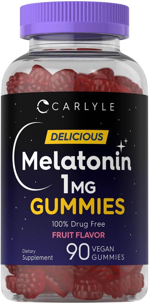 Carlyle Melatoniin 1mg Gummies | 90 Count | Fruit Flavor Gummy Supplement | Vegan, Non-GMO, Gluteenivaba