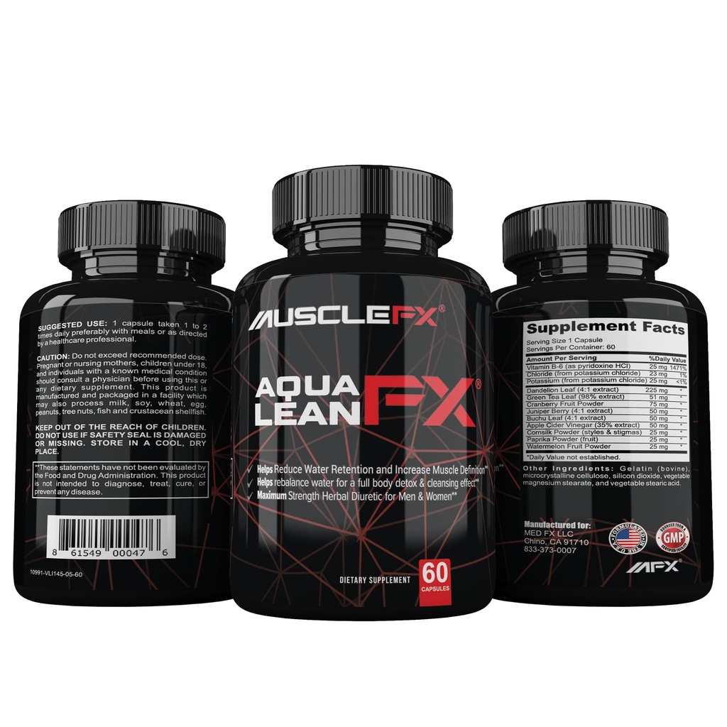 AquaLean FX Maksimaalne tugevus Diureetiline vesi ära pillid vee säilitamise ja Lean lihaste määratlus meestele ja naistele, 60 kapslit