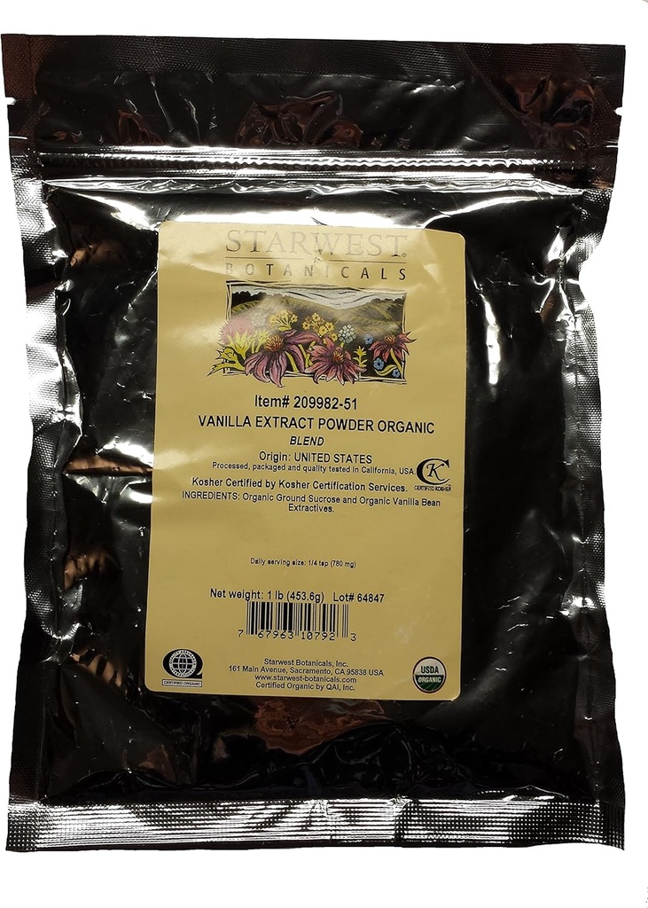 Starwest Botanicals Orgaaniline Vanilla ekstrakti pulber - 1 nael