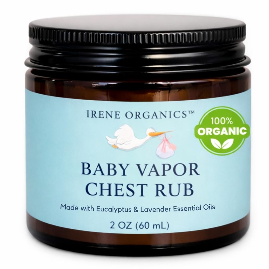 Irene Organics Baby Auru Rindkere Rub Clean Vapo Rub valmistatud mittetoksiliste koostisosadega nagu Eukalüpti eeterlikud õlid, ohutu igas vanuses, vastsündinud ja imikud, Haiged lapsed Essentials