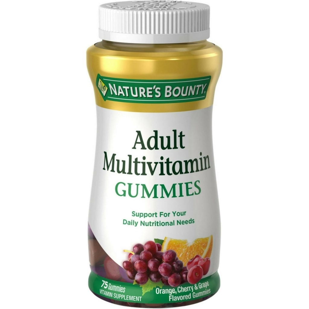 Nature's Bounty Adult Multivitamiini Gummies, vitamiinilisand, igapäevased toitumisvajadused, apelsin, kirss ja viinamarjamaitse, 75 Gummies