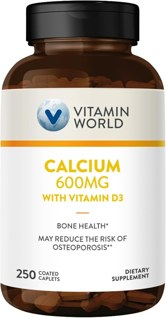 Vitamiin World Calcium 600mg + Vitamiin D3 250 kaetud kapslid