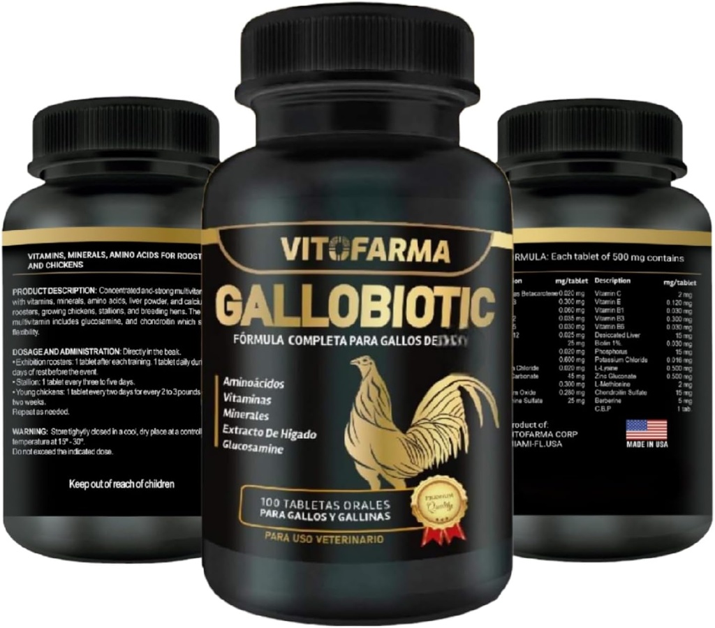 Gallobiotic Natural Multivitamin for Rooster, Hens - 100 Tablets | Vitamina Completas para Gallos