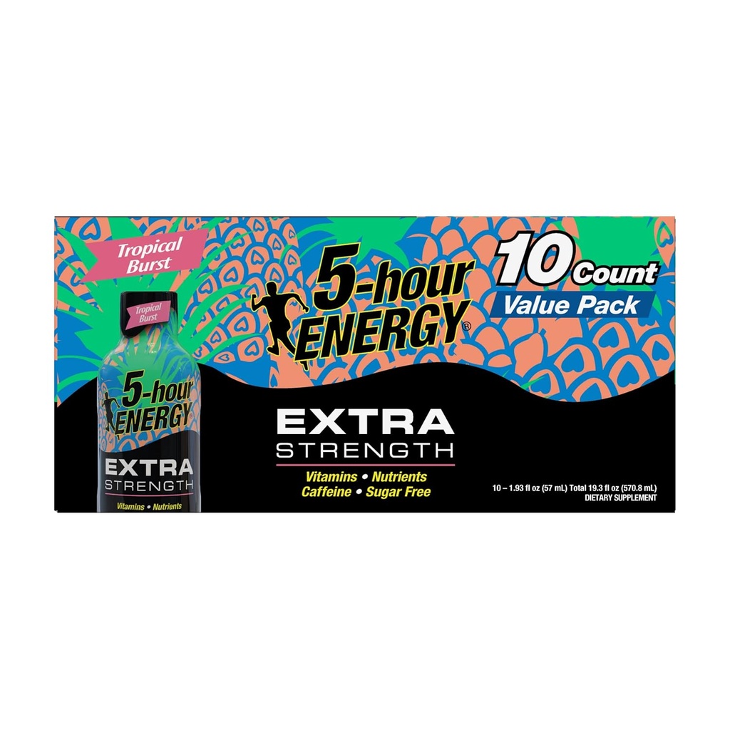 5-tunnine energia, laske ekstra tugevus, troopiline purse, 1.93 Fl Oz, 10 krahv