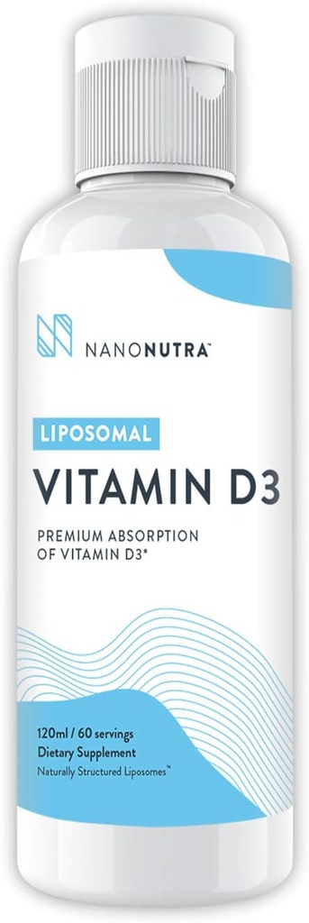 Liposomaalne D3-vitamiini täiendus K2-vitamiiniga NanoNutra - GMO / sojavaba | GMP sertifitseeritud (120 ml / 60 serveerimist)