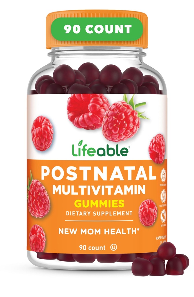 Elujõuline postnataalne multivitamiin raua, koliini ja joodiga | Suurepärane maitsmine postnataalsed vitamiinid naistele Imetamine | Taimne mitte-GMO laktatsioonilisand | 90 Gummies