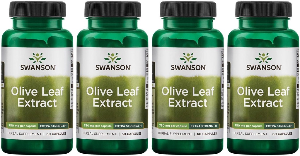Swanson Olive Leaf Extract kapslid 20% Oleuropein - (60 kapslit, 750 mg igaüks) 4 pakendit
