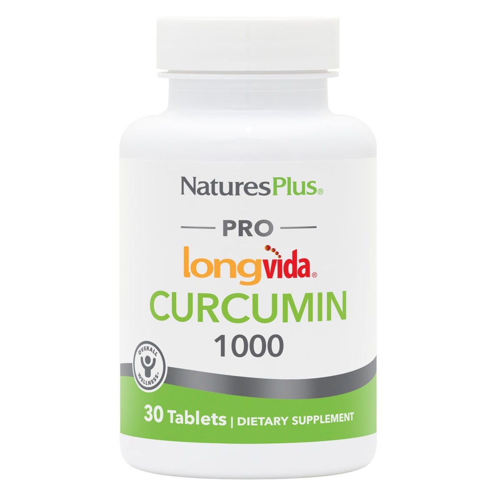NaturesPlus PRO Longvida Curcumin 1000 mg - 30 tabletti - edendab tervislikku vaba radikaalide kaitset - mitte-GMO, vegan ja gluteenivaba - 30 serveerimist