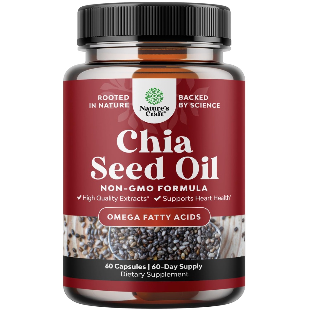 Chia Seed Oil Extract Kapslid - Taimne Omega 3 6 9 Toidulisand ja igapäevane kiudaine kapslid täiskasvanutele Seedetrakti ja immuunsüsteemi toetust ja südame tervist - Omega 3 rasvhappeid täiendada meestele ja naistele