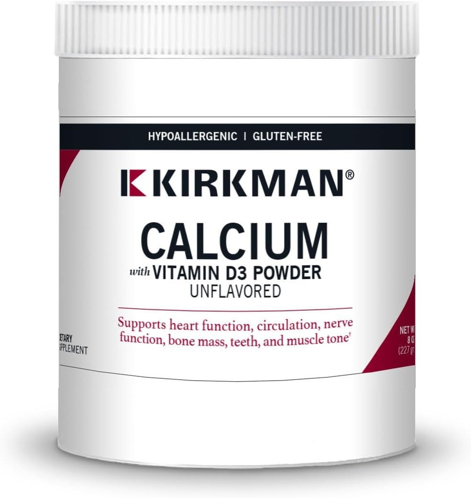 Kirkman - Kaltsium D3-vitamiini pulbriga - 8 oz - olulised mineraalid - aitab säilitada tugevaid luid - maitsestamata