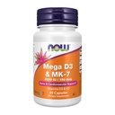 NOW Toidulisandid, Mega D-3 & MK-7 vitamiinidega D-3 & K-2, 5000 IU/180 mcg, luu ja südame-veresoonkonna tugi *, 60 Veg kapslit