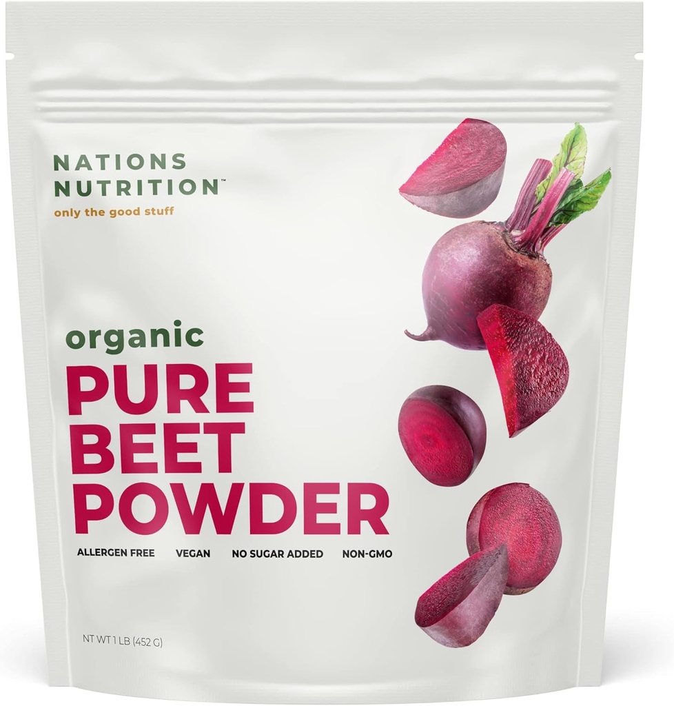 Puhta suhkrupeedi juurepulber Orgaaniline - lämmastikoksiidi ringlus Superfood, toetab verevoolu ja südame tervist - suurendada vastupidavust ja looduslikku energiat, 30+ serveerimist (1 LB kott)
