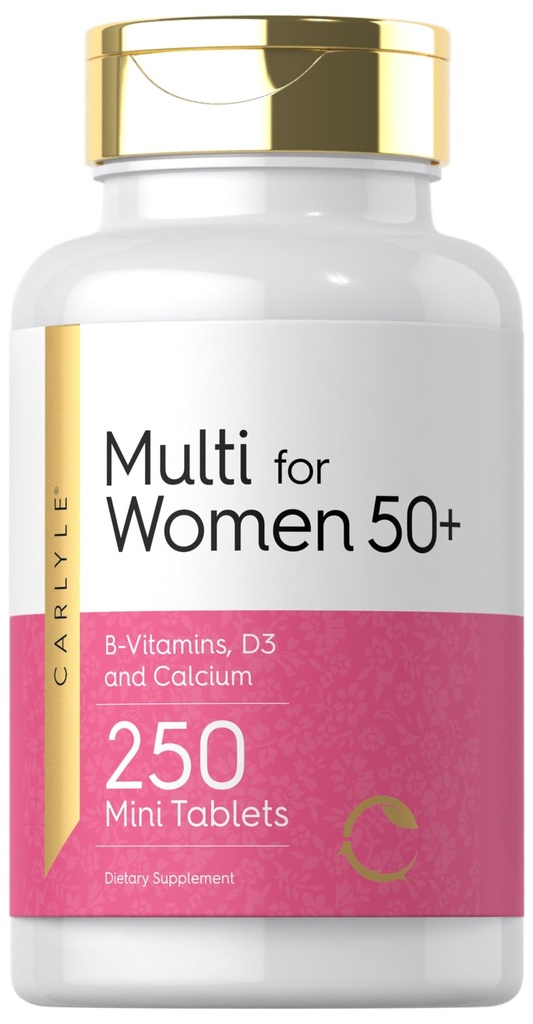 Carlyle Multivitamiin naistele 50 Plus | 250 Mini Tablets | Rauavaba täiendus | Vitamiinid A, B12, C, D3, Folaat (foolhappena) ja Kaltsium | Mitte-GMO, Gluteenivaba