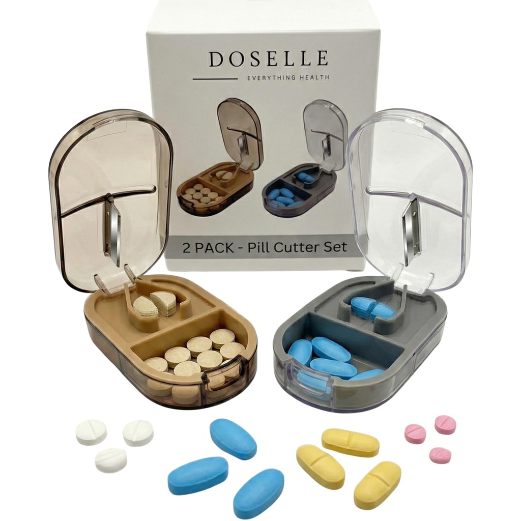 2PCS - Pill Cutter Splitter koos Mini Pill Box - Pill lõikajad väikestele või suurtele pillidele Professional - 4 Way Pill Splitter 1/4 - Pill Splitter keskseadmega - Hall & Brown