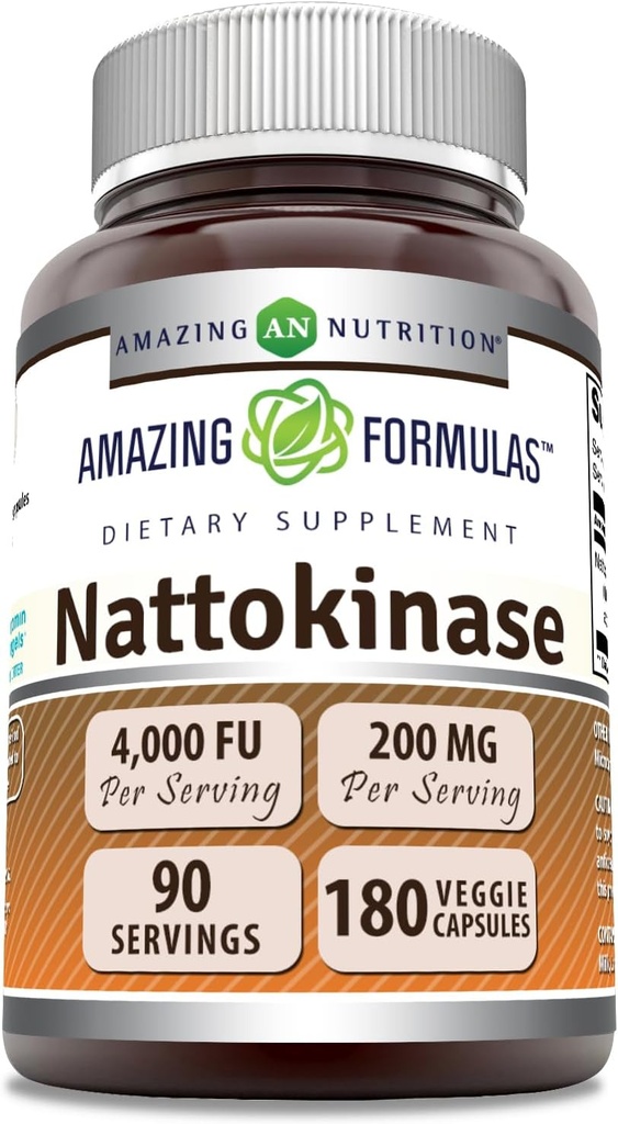Hämmastav valem Nattokinaasi dieet Täiendus 100 mg Veggie kapslid Täiendus | 2000 FU Ensüümi aktiivsus | Mitte-GMO | Gluteenivaba | Made in USA (180 Count)