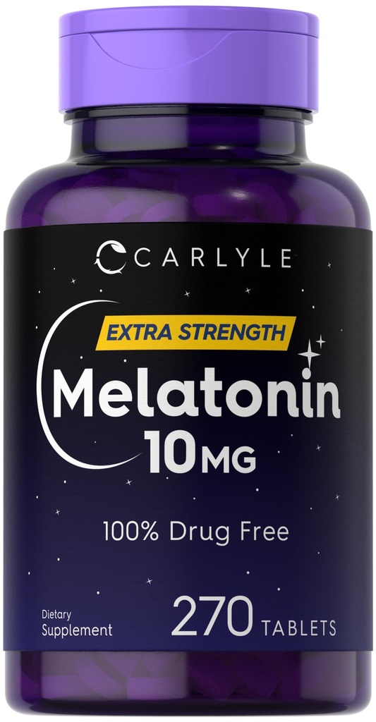 Carlyle melatoniin 10mg | 270 tabletti | koos L-Theanine | Taimetoitlane, mitte-GMO, gluteenivaba toidulisand