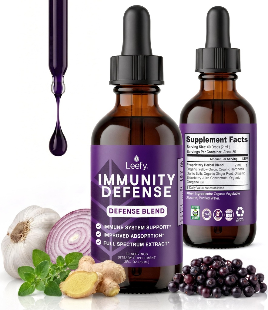 Leefy Organics Immunity Defense Blend - Organic Immune Support Supplement, Fast Absorbing Immunity Supplement, Immune Boost täiskasvanutele, Immune System Booster, Immunity Boost - 2 Oz
