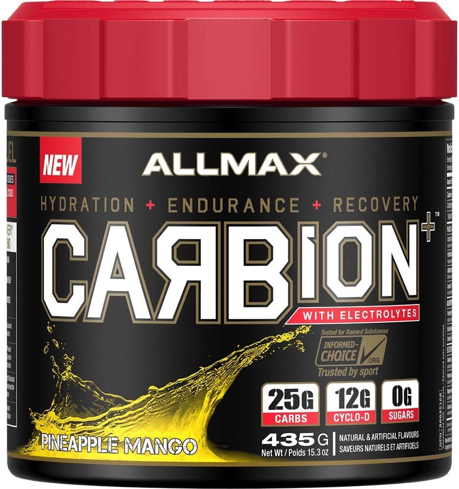 ALLMAX Toitumine - CARBION+ Treeningu hüdratatsioonilisandi pulber elektrolüütidega, toetab vastupidavust, taastumist ja treeningut, gluteenivaba ja vegan, ananassimango, 25 serveerimist