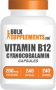 BulkSupplements.com Vitamiin B12 kapslid - nagu tsüanokobalamiin, vitamiin B, vitamiin B12 200 mcg - energia vitamiinid, gluteenivaba, 1 kapsel portsjoni kohta, 240 kapslit (pakk 1)