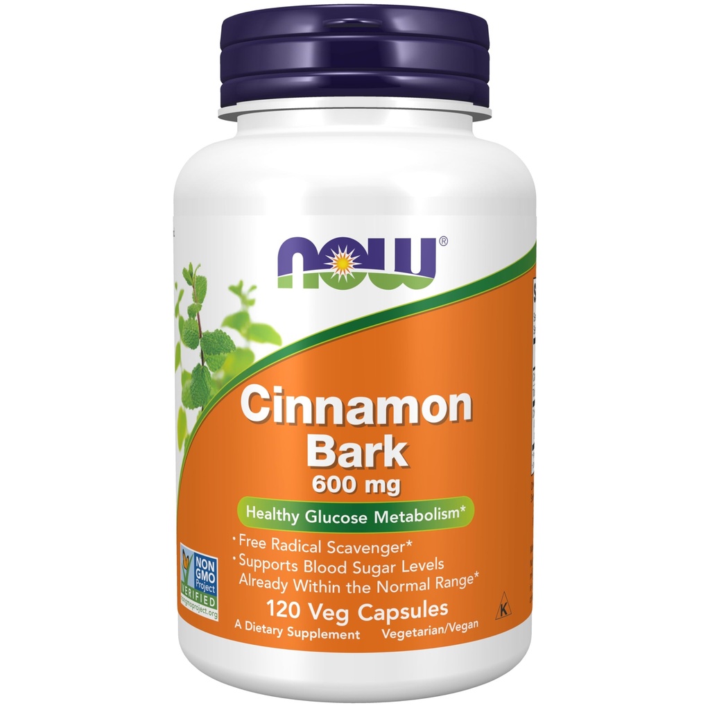 NOW Supplements, Cinnamon Bark 600 mg, Non-GMO Project Kinnitatud, Tervislik Glükoos Metabolism *, 120 Veg kapslid
