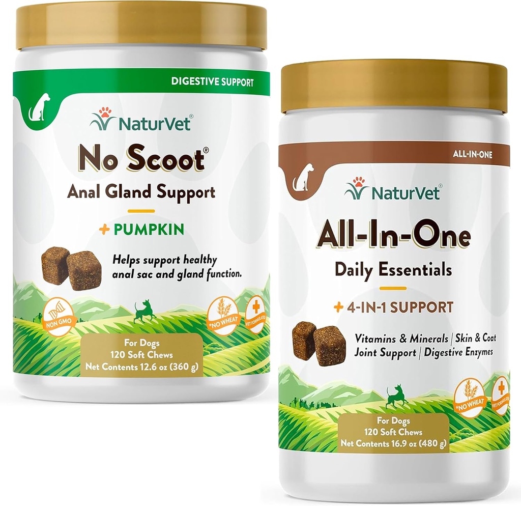 NaturVet All-in-One Dog Supplement - ühine tugi, seedimine, nahk, mantlihooldus - 120 pehmet närimist ja koera ei ole - 120 pehmet närimist - toetab tervislikku anaalnääre ja soole funktsiooni