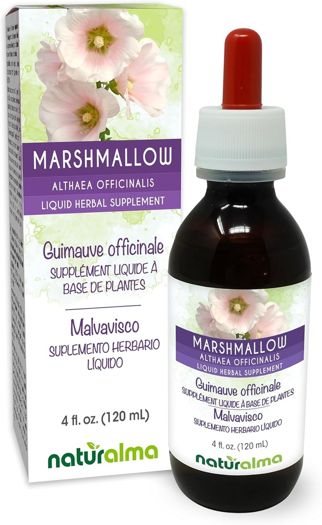 Naturalma vahukommi (Althaea officinalis) Juur Alkoholivaba tinktuur - 4 fl oz Vedelikekstrakt tilkades - Taimne täiendus - Vegan