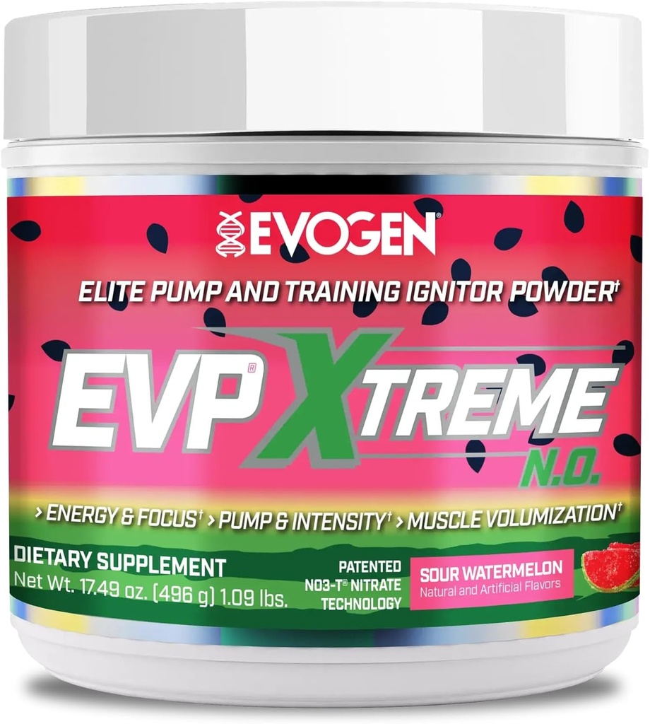 Evogen EVP Xtreme NO - Pre Workout Pulber meestele ja naistele | Sugar Free Preworkout beeta-alaniin, kreatiini ja kofeiini energia ja pumba | Hapu arbuus | 40 Servings